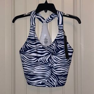 Blue and white zebra print athletic tank